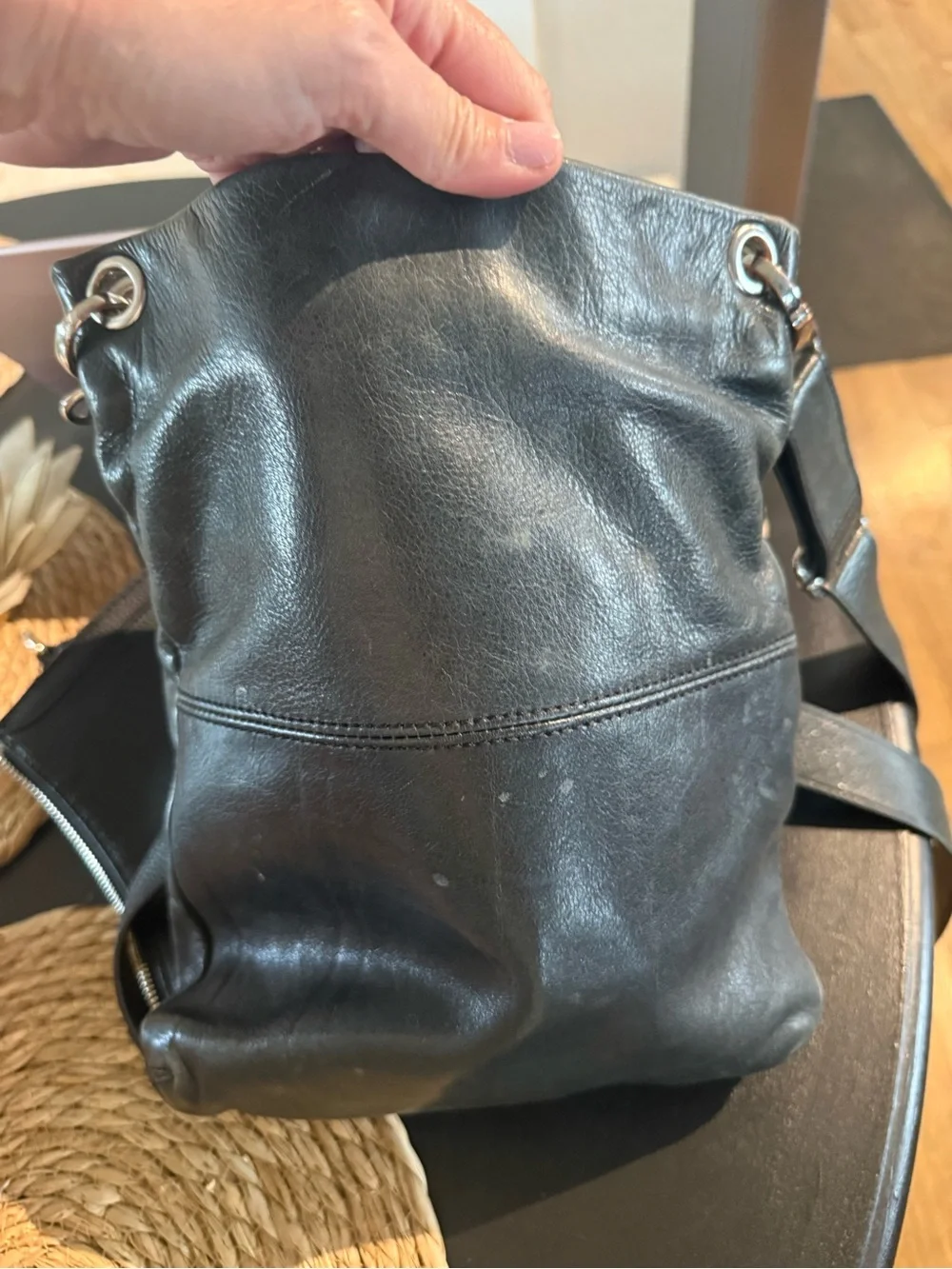 margot Black Leather Messenger Crossbody Bag with Dual Zip Pockets